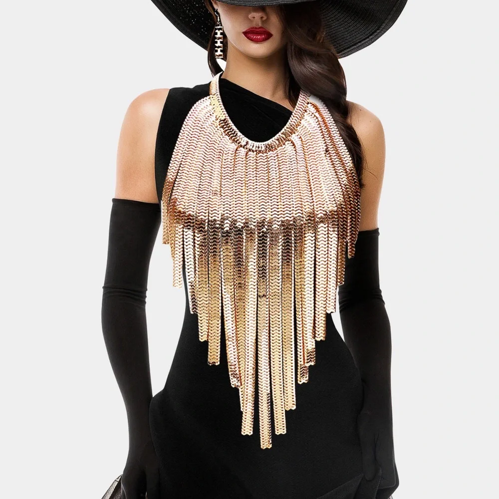 💥Restocked💥Gold Long Fringe Metal Statement Body Chain Necklace